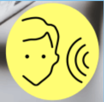 Yews Talking News Logo - a yellow circle with soundwaves arriving at the ear of a line drawn head.